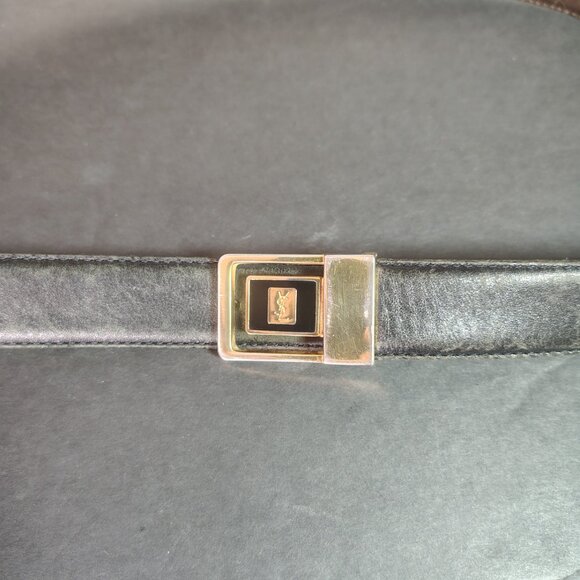 VINTAGE Yves Saint Laurent YSL Belt 42.5" 1" Black Leather Reversible Buckle - Picture 12 of 15
